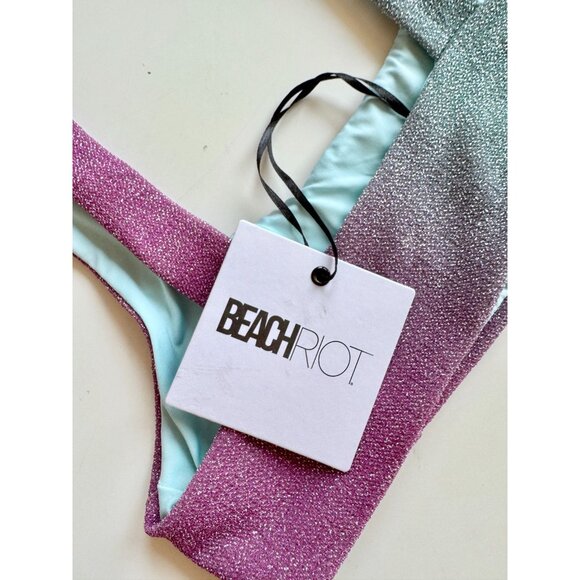 NWT BEACH RIOT Avalon Multi Color Glitter Tie Scoop Neck Bikini Top, Size S - Picture 8 of 10